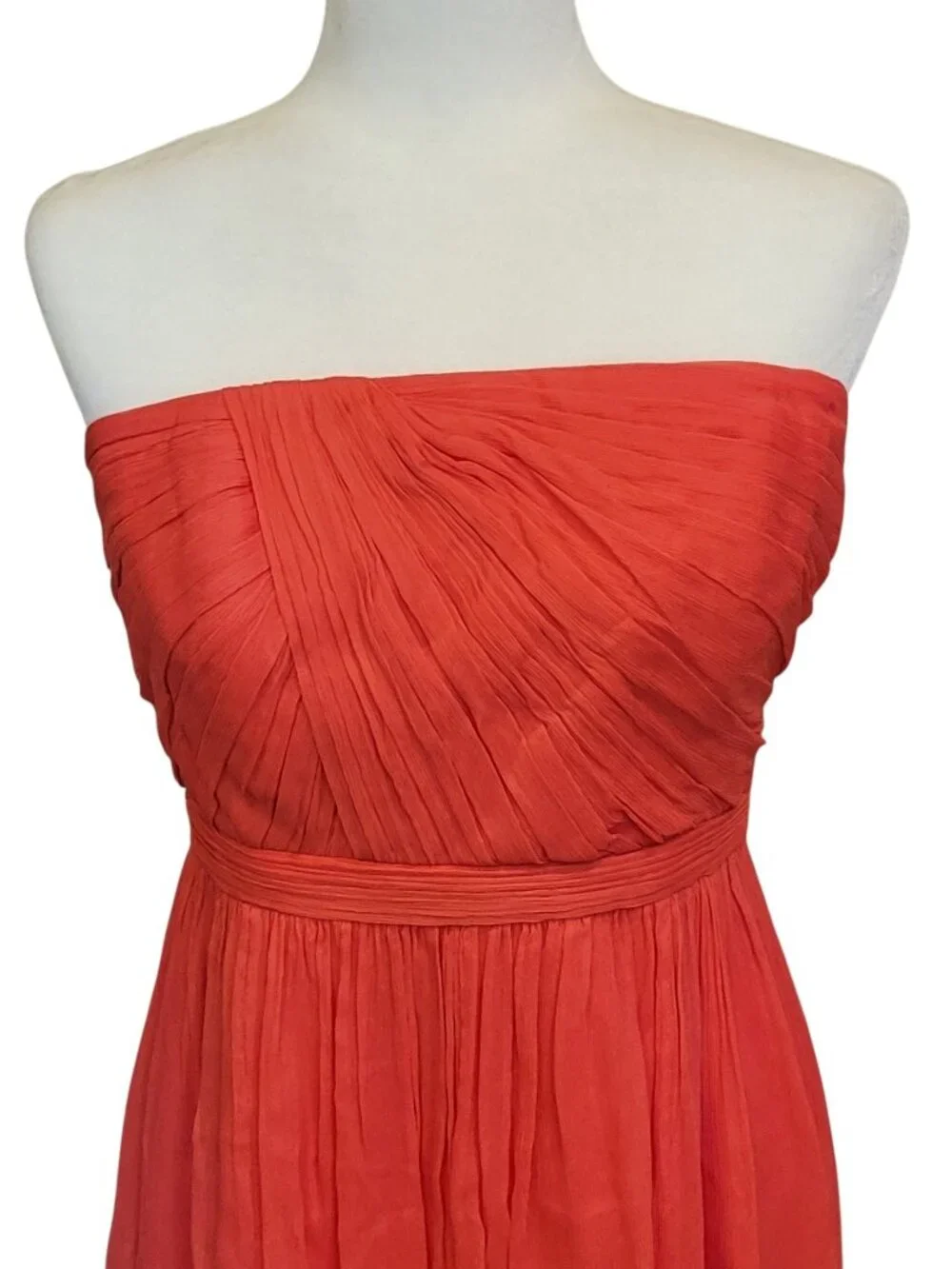 J. Crew Mindy Strapless Hi-Low Cocktail Bridesmaid Dress Coral Silk Size 10